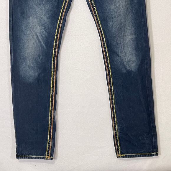 True Religion Vintage Y2K Mens Jeans 34x34 Yellow/Orange Stitching Flap Pocket - Picture 9 of 16